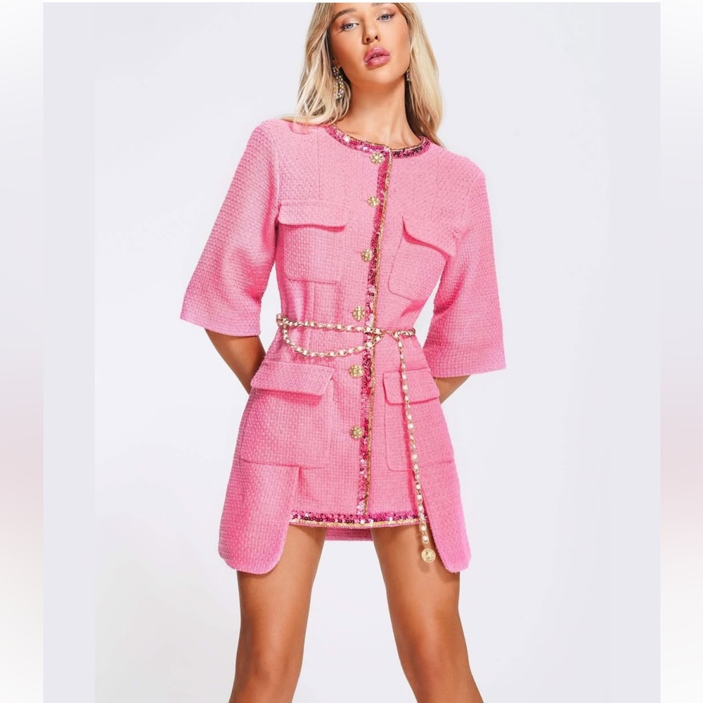 Barbie pink tweed dress🩷 (NEVER WORN + NEW WITH TAGS)